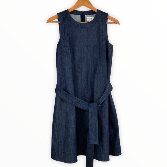 Kate Spade Broome Street Belted Sleeveless Dark Blue Denim Dress size XS - Picture 3 of 14